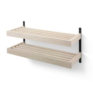 Nadja Skohylle 80 cm i 2 nivåer veggmontert Hvitoljet eik/mattsvart stål