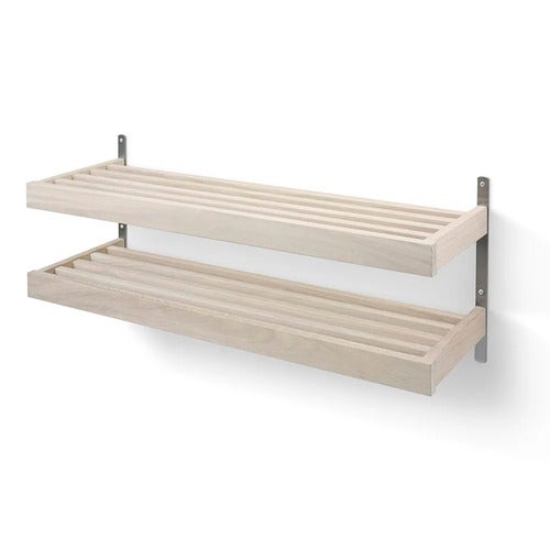 Nadja Skohylle 100 cm veggmontert i 2 nivåer Hvitoljet eik/slipt stål