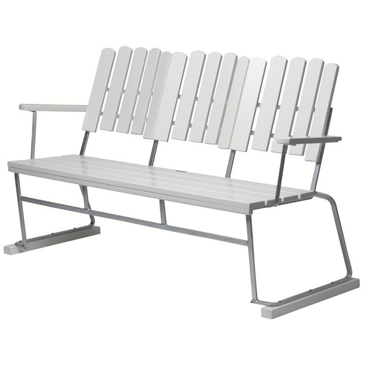 Sofa 6 hvitlakkert eik / galvanisert sinkstativ Grythyttan Stålmöbler