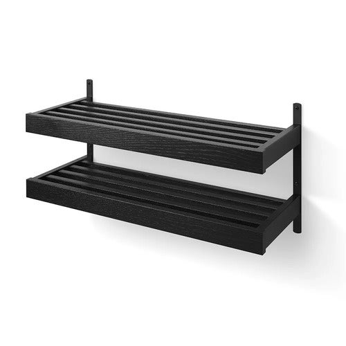 Nadja Skohylle 80 cm i 2 nivåer veggmontert Svartbeiset eik/mattsvart stål