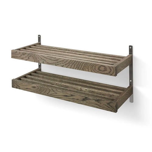 Nadja Skohylle 80 cm 2 nivåer veggmontert røkt eik/slipt stål