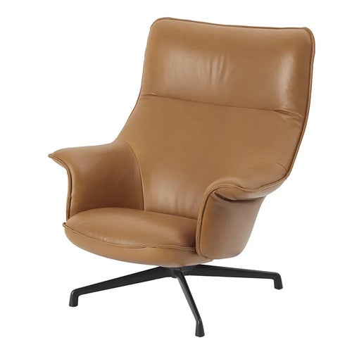 Doze Lounge Chair High Back Swivel Base - Refine Leather Cognac Anthracit Black
