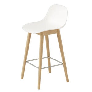 Fiber barstol låg Wood Base - 65 cm - Natural White