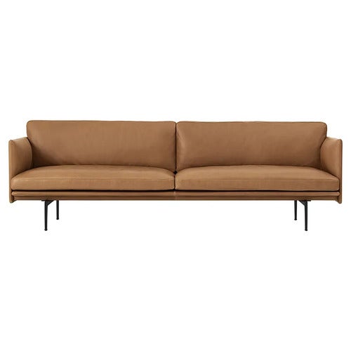 Outline Sofa 3-Seater - Black Base - Refine Leather Cognac Black