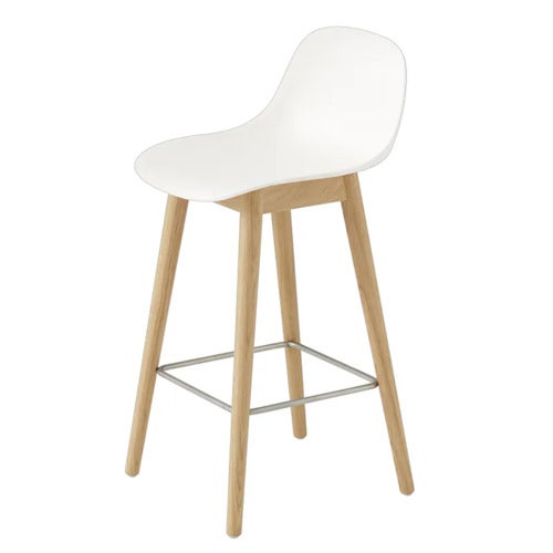 Fiber barstol låg Wood Base - 65 cm - Natural White