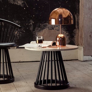 Fan bord svart steintopp 60 cm hvit