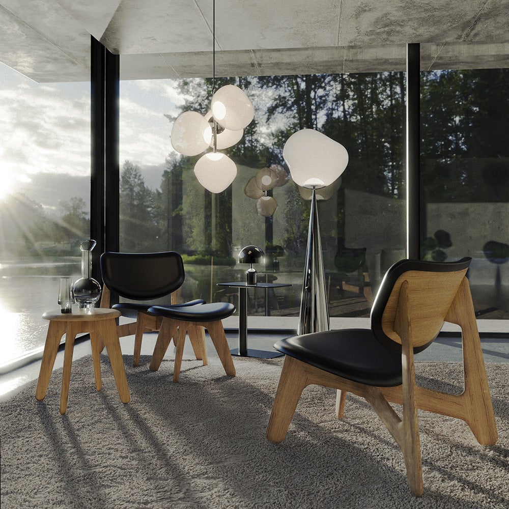 Slab loungestol natur svart skinn