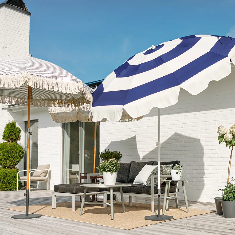 Follina strandparasoll 180 cm Blå-Hvit stripe