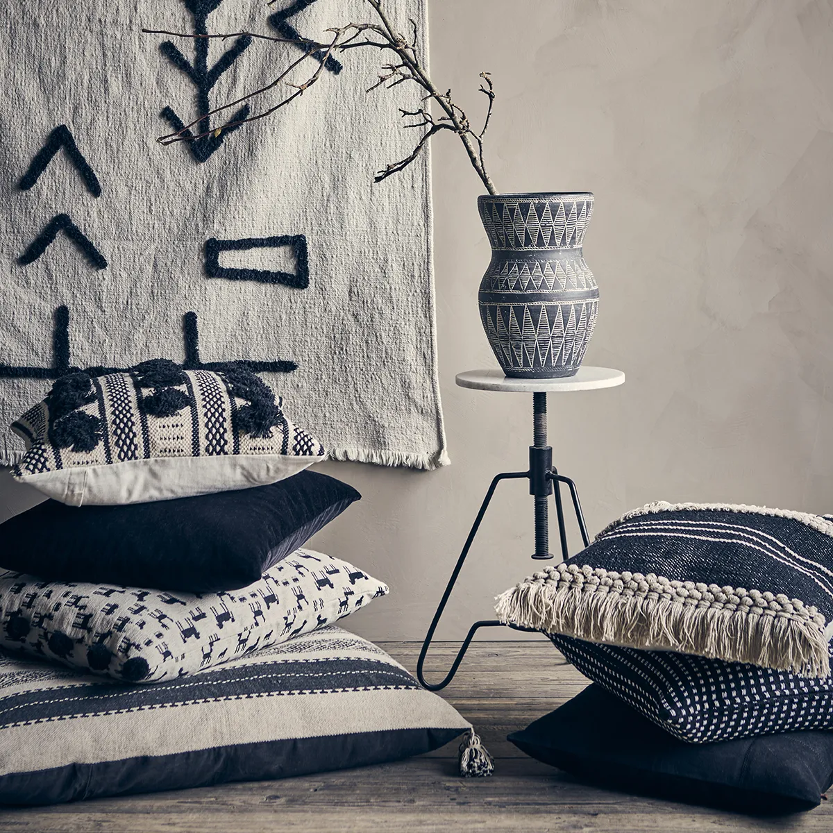 MINNA putetrekk elfenben/svart 