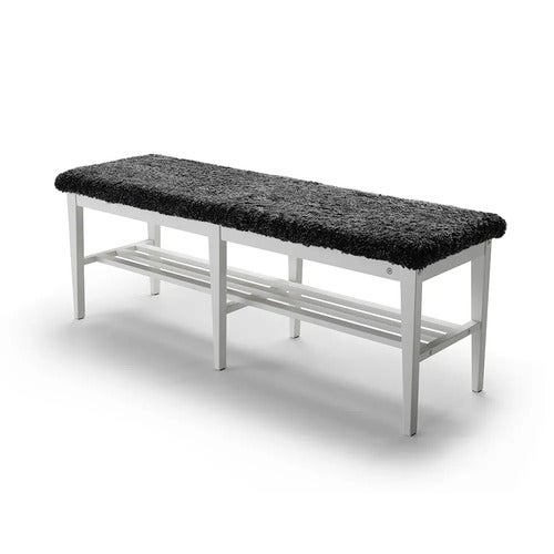 Nadja Bench 130 cm Hvitlakkert bjørk/saueskinn Mørk grå