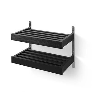 Nadja Skohylle 50 cm 2 nivåer veggmontert Svartbeiset eik/slipt stål 