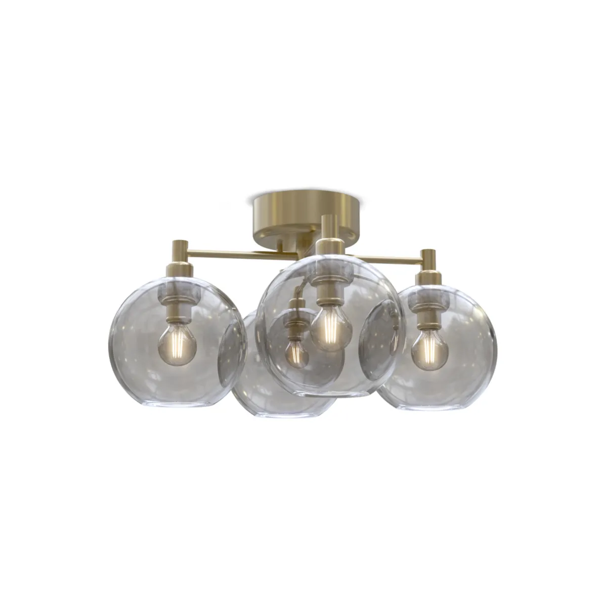 Gloria plafond Ø46x37,2xH24 cm metall/glass messing/røykfarget glass