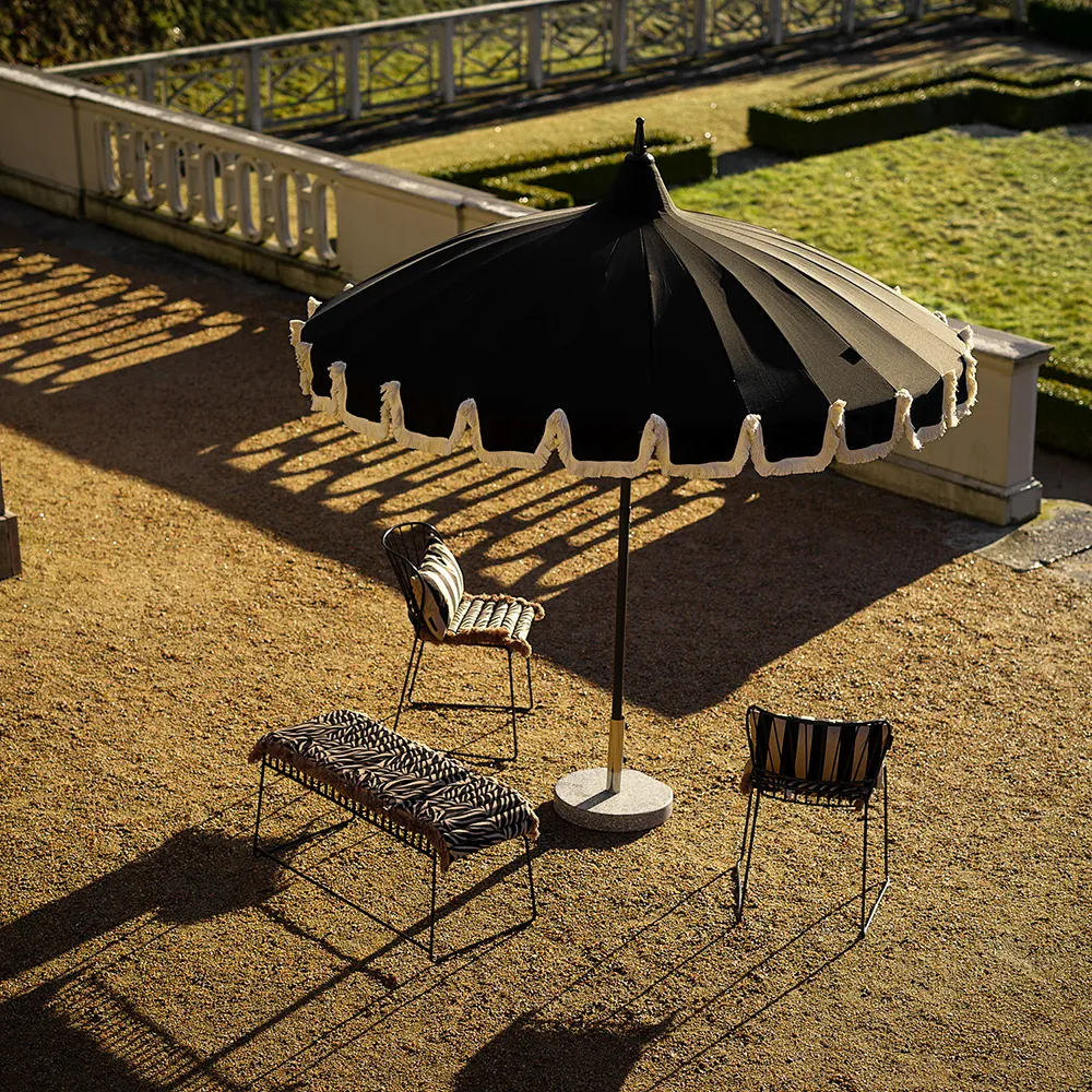 Parasoll med frynser Ø240 cm Svart