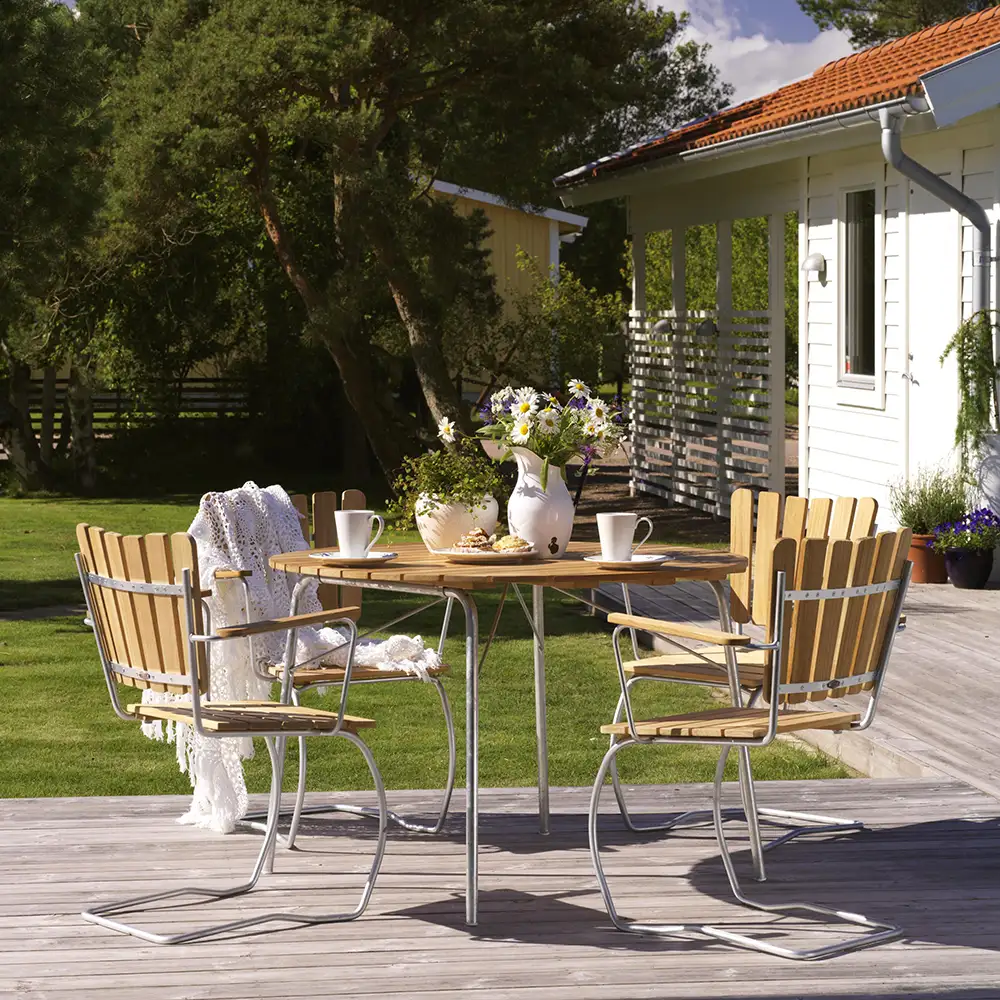 56:An spisebord 110 cm galvanisert/teak Brafab