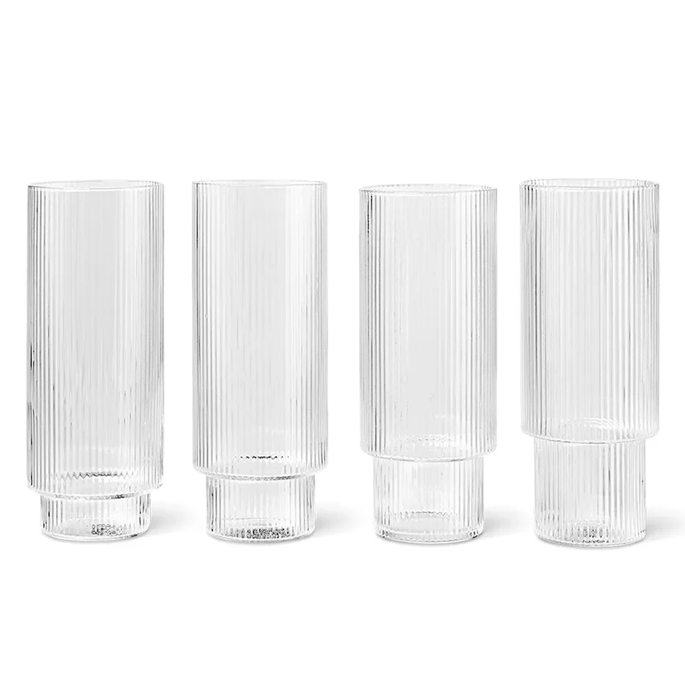 Ripple Long Drink Glasses - Set of 4 - Clear