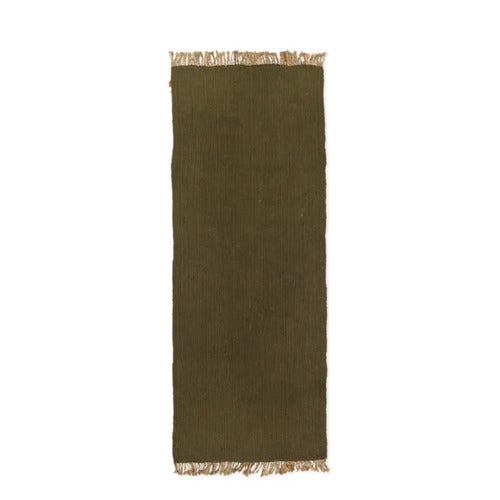 Blokkhåndvevd teppe – oliven/natur