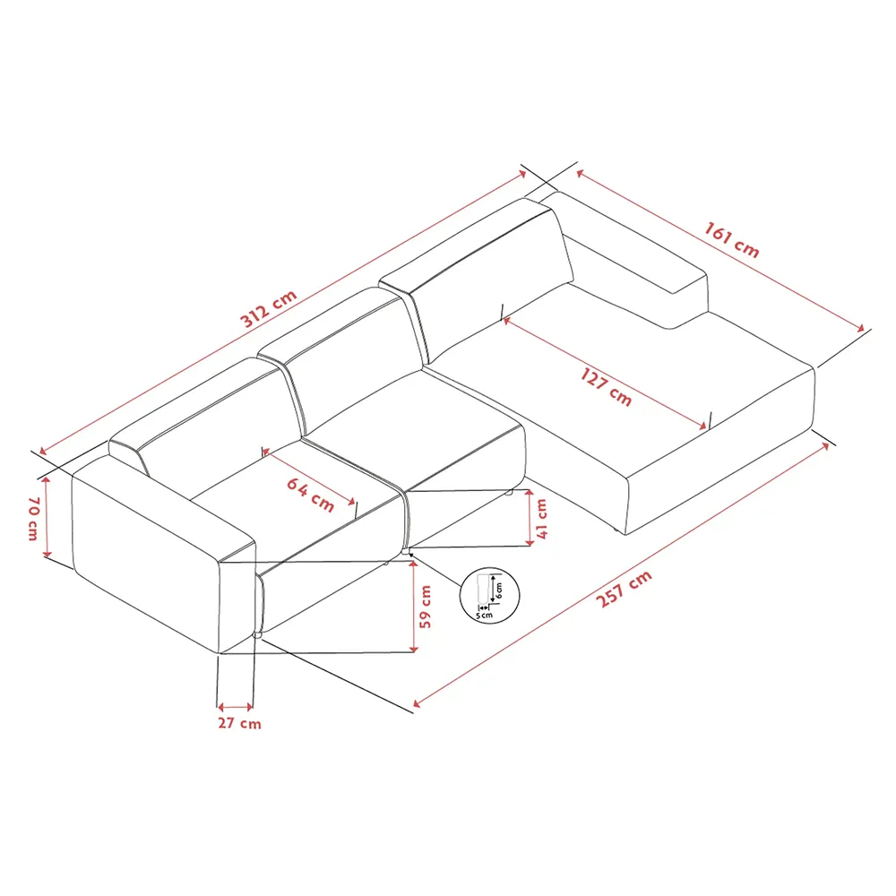 Willard sofa 4-seter sofa med chaiselong høyre stoff Alice lys beige