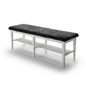 Nadja Bench 130 cm Hvitlakkert bjørk/saueskinn Mørk grå