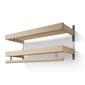 Nadja Hattehylle 80 cm 2 etasjer Hvitoljet eik/slipte stålplater