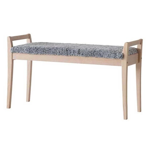 Meja Bench Hvitoljet eik/safeskinn Lysegrå