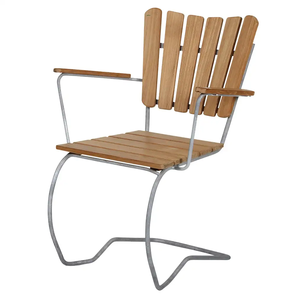 56-stolen, armlenestol galvanisert/teak