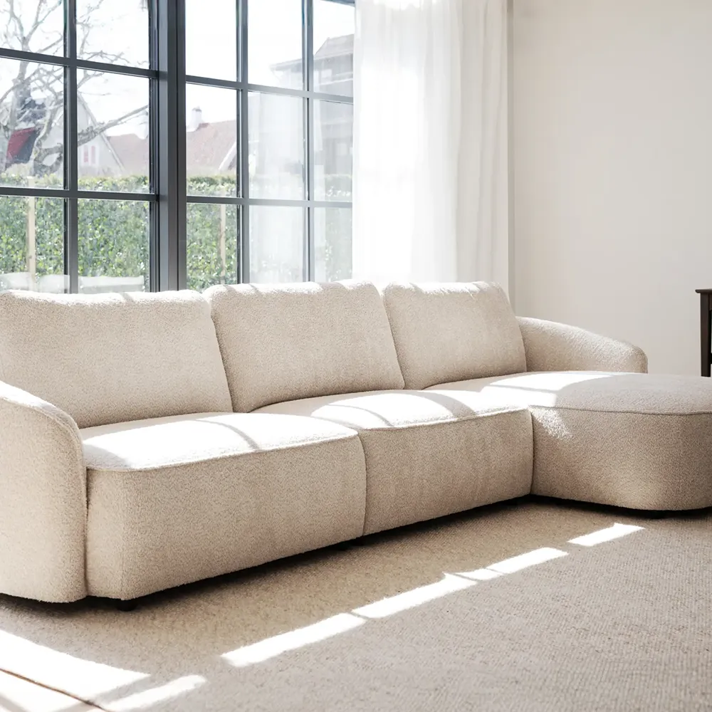 Norris sofa 4-seter sofa chaiselong høyre stoff Anna lys beige