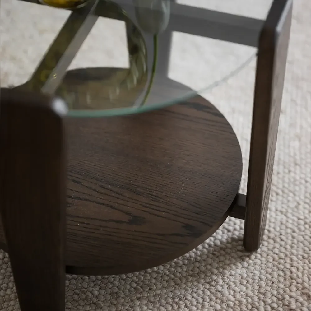 Arran salongbord Ø52 brun eik/glass