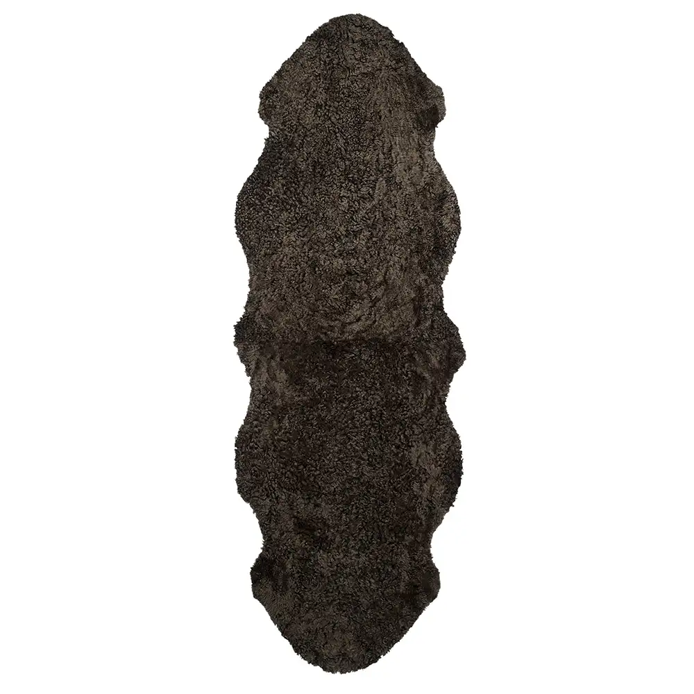 Skinnwille, Curly Saueskinn 60x180 cm Brown melange