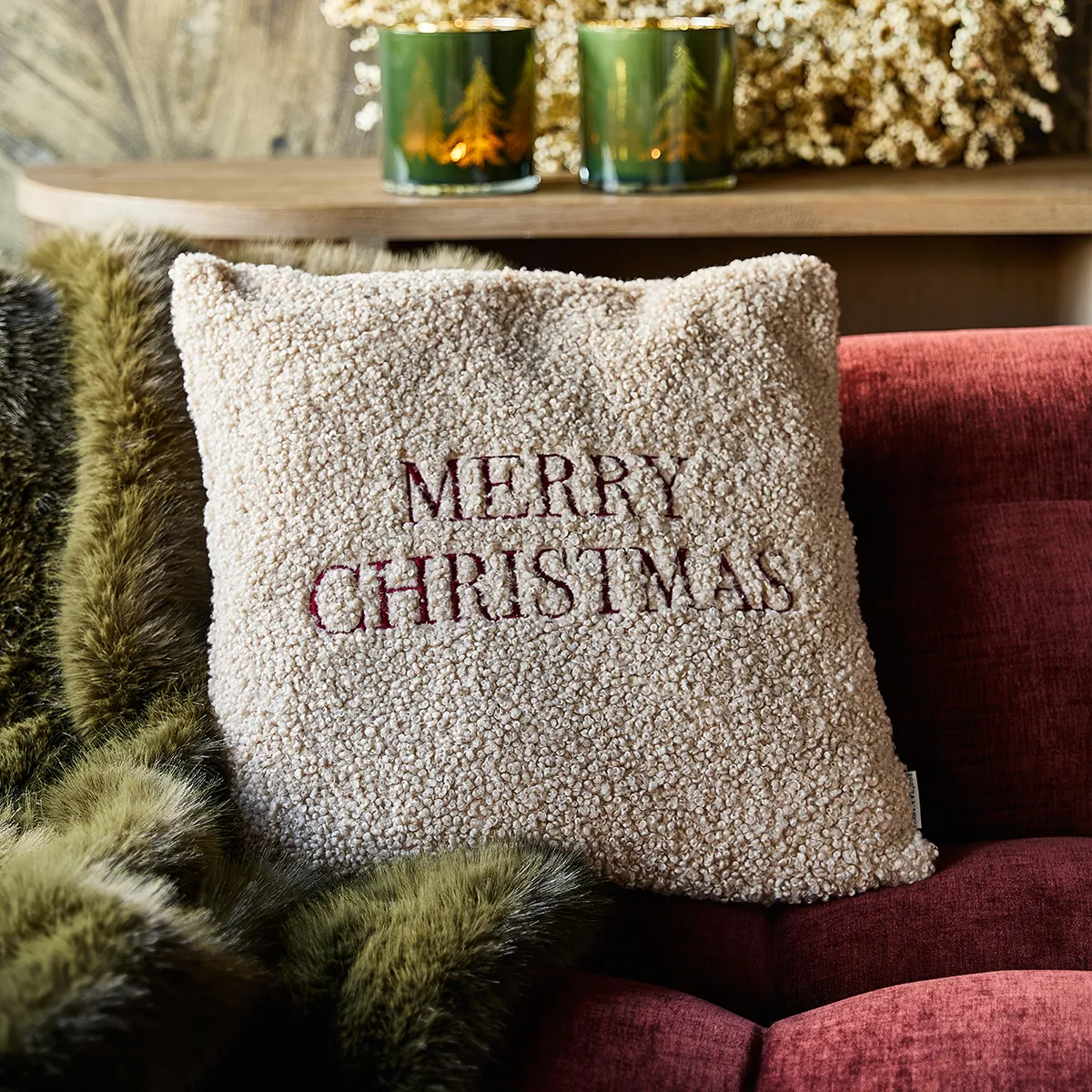 Putetrekk Merry Christmas Beige 50x50 cm