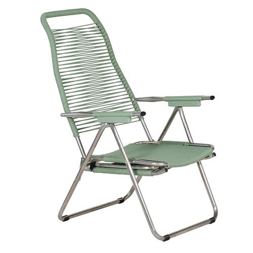 Spaghetti solstol i sage green aluminium