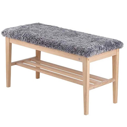Nadja Bench Hvitoljet eik/safeskinn lysegrå