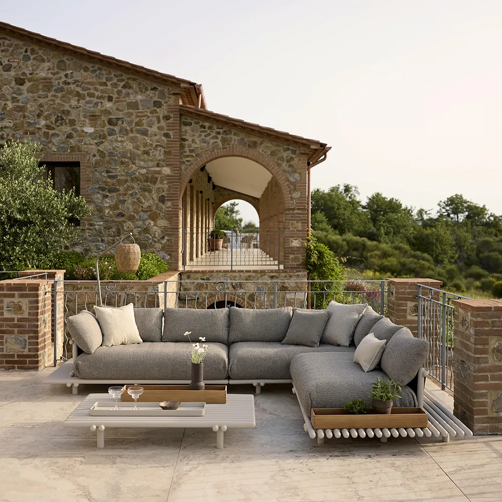 Sticks sofa m/ sjeselong Alu/desert sand