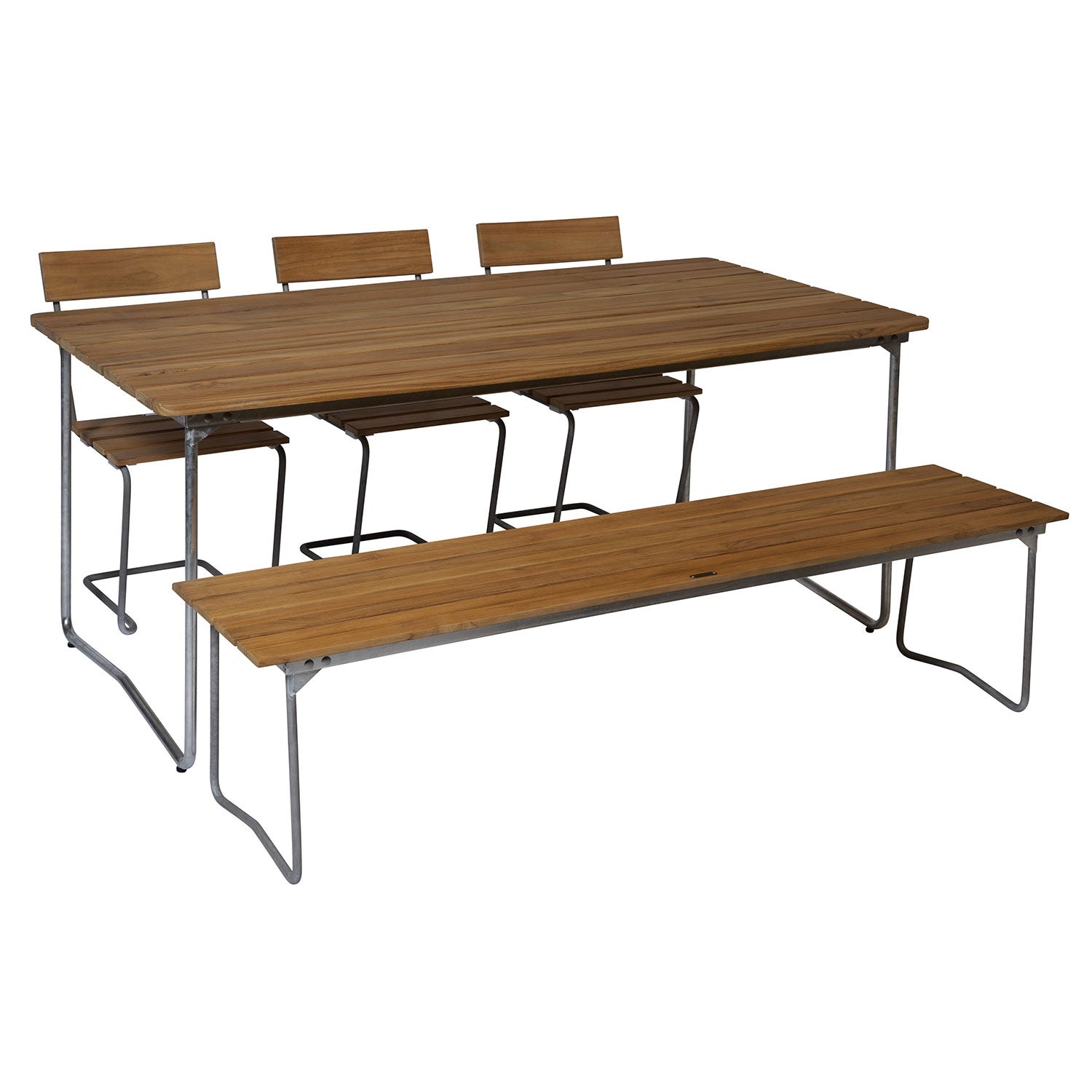 Benk 9 ubehandlet teak Grythyttan Stålmöbler