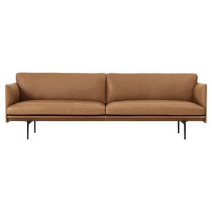Outline Sofa 3-Seater - Black Base - Refine Leather Cognac Black
