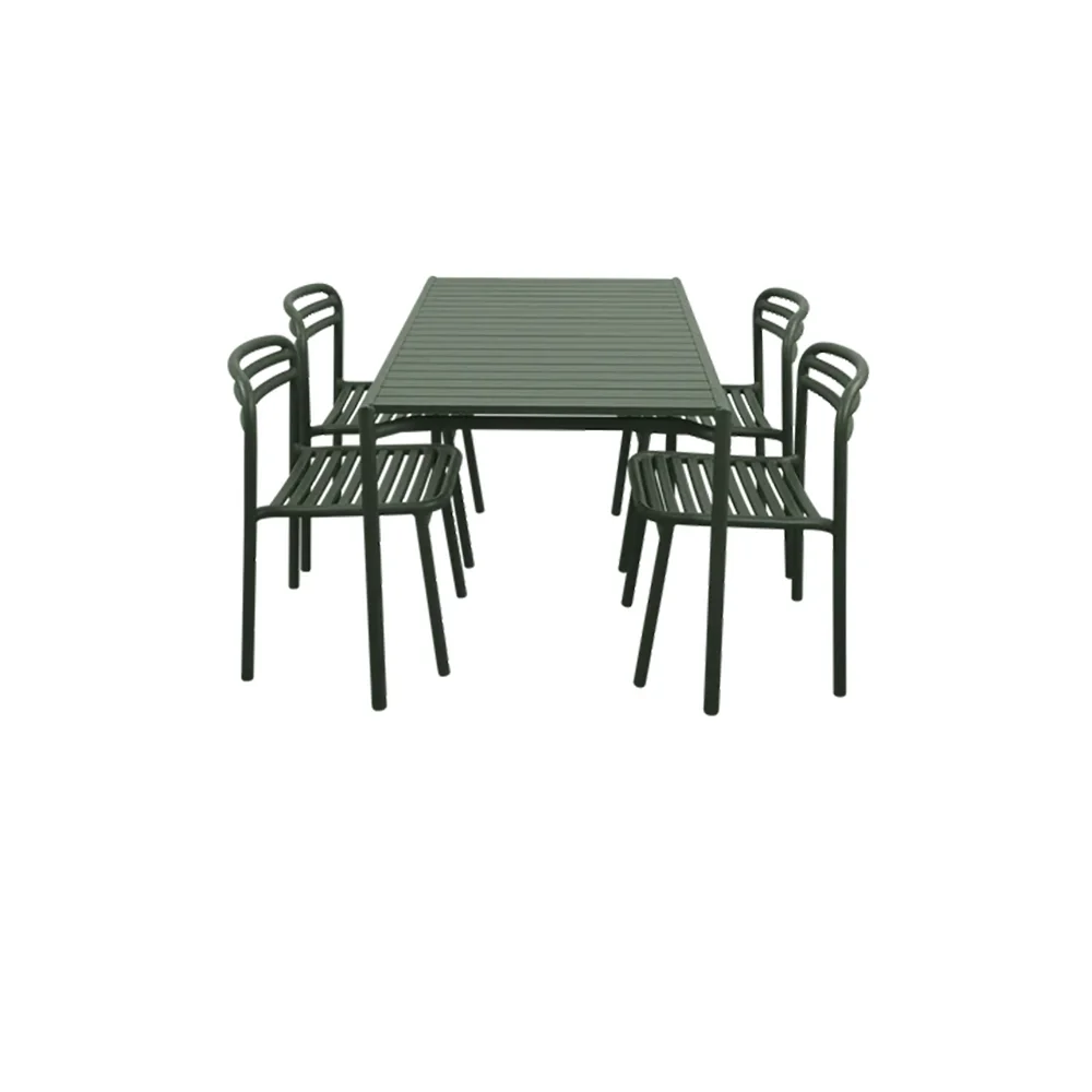 Bliss spisebord inkl. fire stoler - Mørkegrønn aluminium