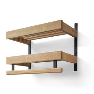 Nadja hattehylle 50 cm 2 nivåer Lakkert eik/mattsvart stål