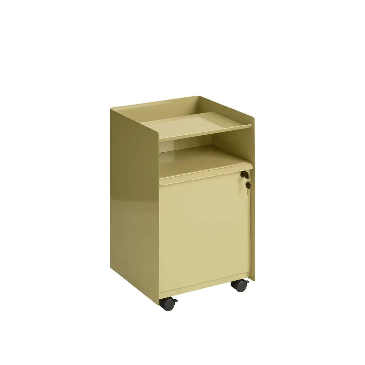 Muuto, Folded Trolley høyde 61,5 cm med skuff – skuff med lås – mørk beige-grønn