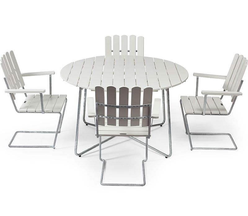 Bord 9A 120 hvitlakkert eik / varmforsinket stativ Grythyttan Stålmöbler