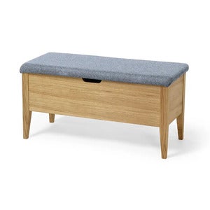 Klinte benk 90 cm eik med grått stoff