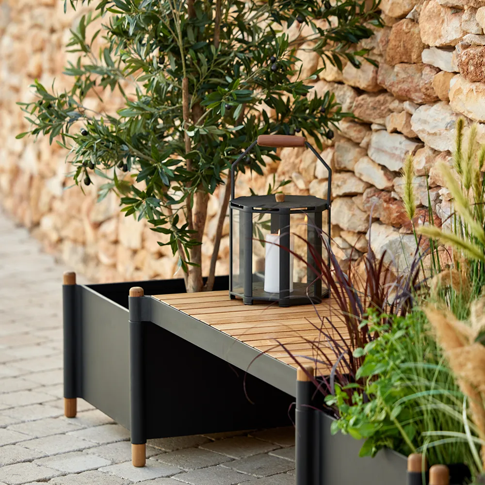 Sticks planter Benk Teak/lava grey