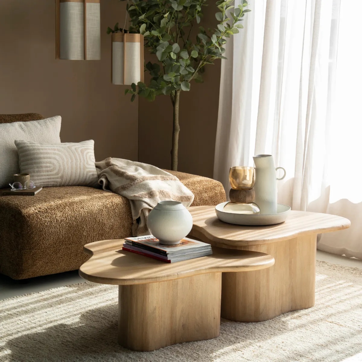 Fall Sett med to innskuddsbord - natural 75x75x38 cm / 75x65x32 cm