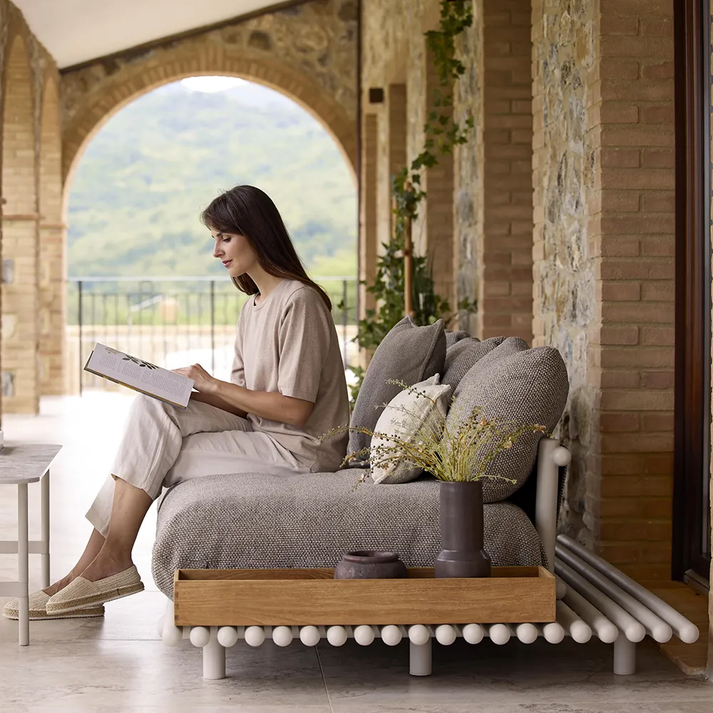 Sticks sofa m/ sjeselong Alu/desert sand