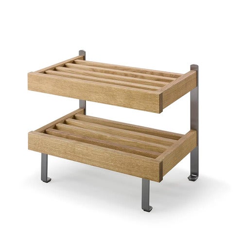 Nadja skohylle i oljet eik/slipte stålplater