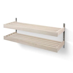 Nadja Skohylle 100 cm veggmontert i 2 nivåer Hvitoljet eik/slipt stål