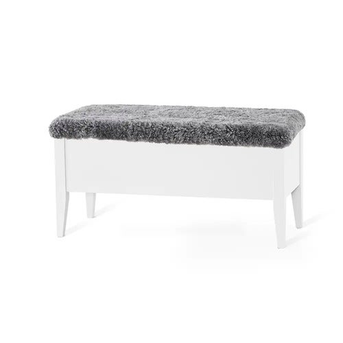Klinte benk 90 cm hvit ekte saueskinn