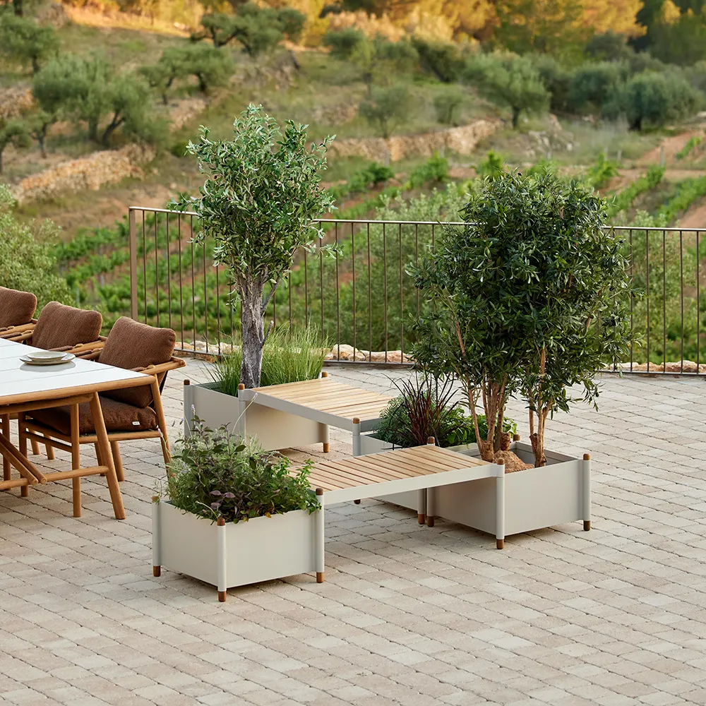 Sticks planter benk inkl. 2 plantekasser Teak/sand