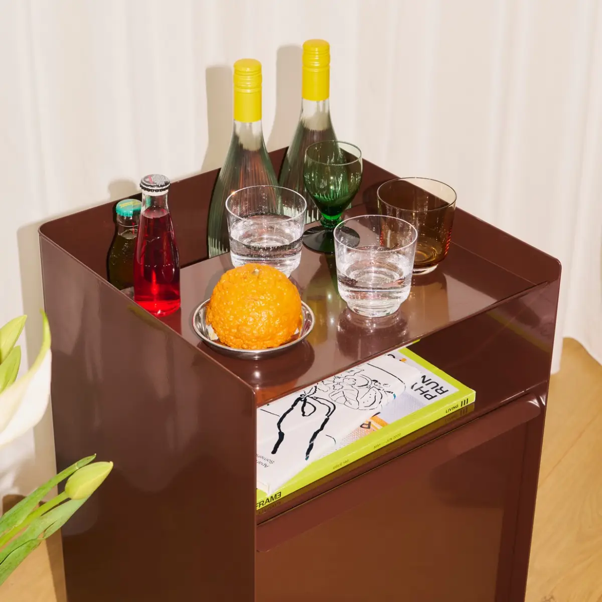 Folded Trolley med skuff, H 61,5 cm – mørkerød