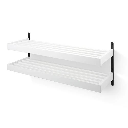 Nadja Skohylle 100 cm i 2 nivåer veggmontert Hvitlakkert bjørk/mattsvart stål 
