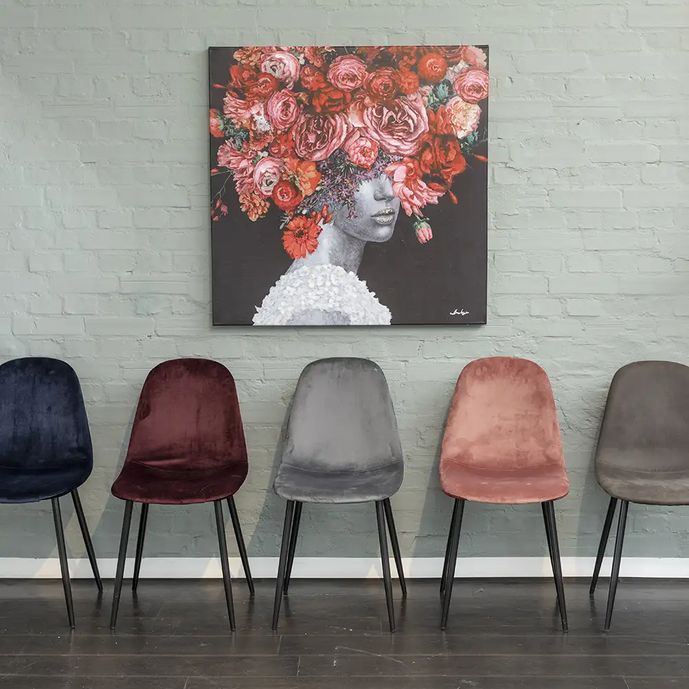 Thea Spisestol blå fløyel 4-pakning