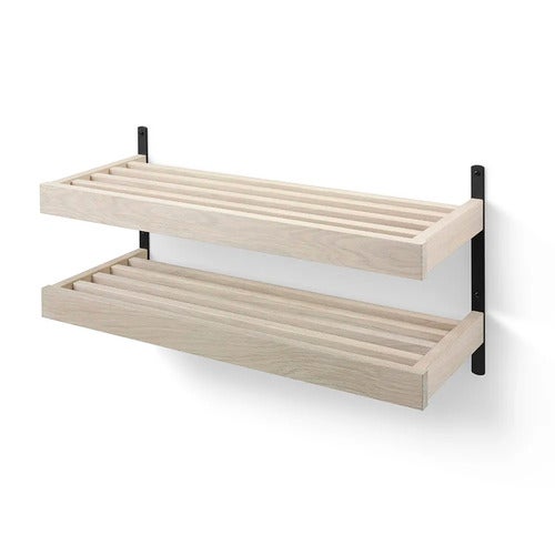 Nadja Skohylle 80 cm i 2 nivåer veggmontert Hvitoljet eik/mattsvart stål